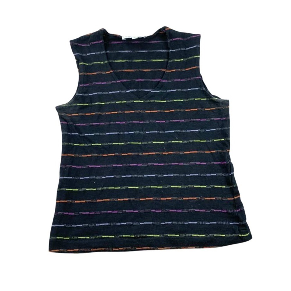Andria Lieu Collection Shirt Top Women‎ S Black Embroidered Striped Sleeveless